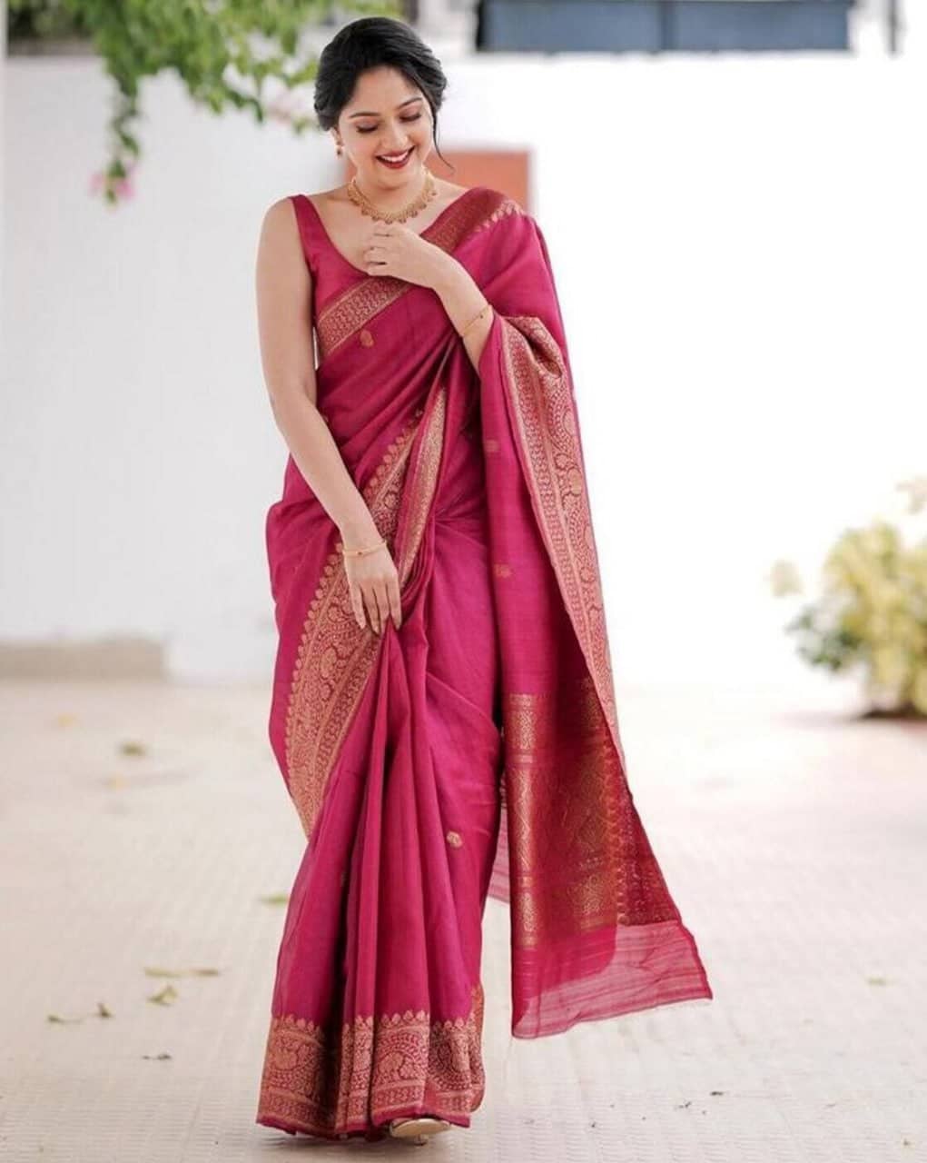 fab woven Art Silk Woven Kanjeevaram Sarees With Unstitched Blouse Piece ( Pink ) - Sarees | Buy online on ZillyBuy
