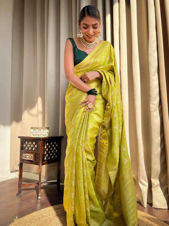 fab woven Art Silk Woven Kanjeevaram Sarees With Unstitched Blouse Piece ( Yellow ) - Sarees | Buy online on ZillyBuy