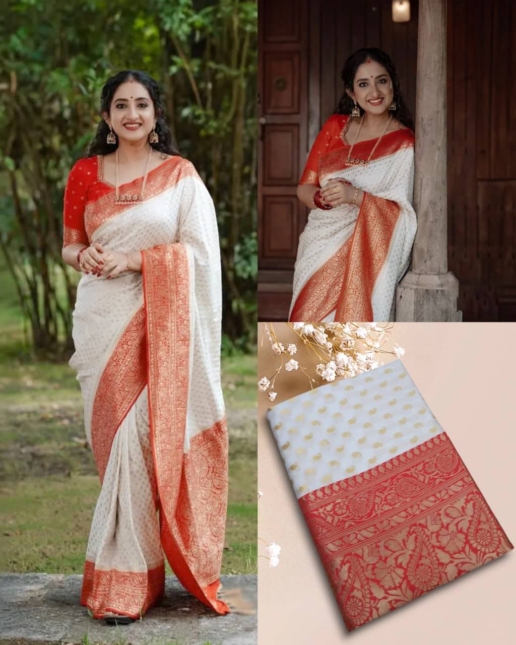 fab woven Art Silk Woven Kanjeevaram Sarees With Unstitched Blouse Piece ( White ) fab woven Art Silk Woven Kanjeevaram Sarees With Unstitched Blouse Piece ( White )
