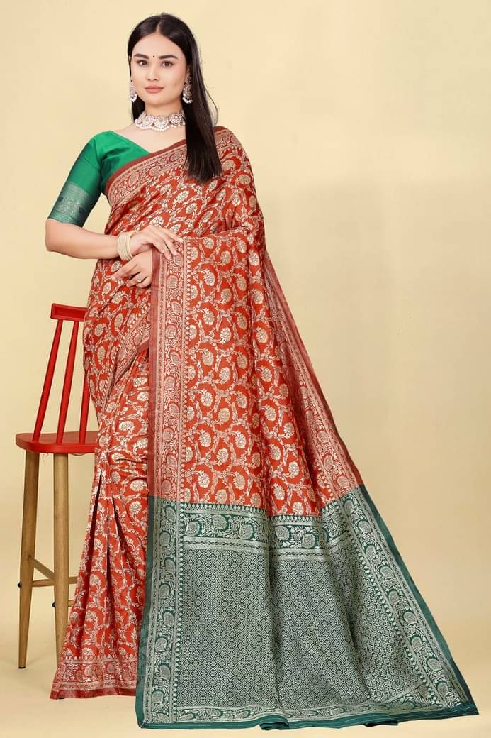 gernic Art Silk Woven Banarasi saree With Stitched Blouse ( Red ) gernic Art Silk Woven Banarasi saree With Stitched Blouse ( Red )