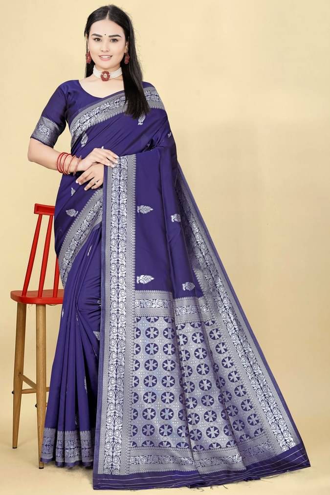     			gernic Art Silk Woven Banarasi saree With Stitched Blouse ( Blue )