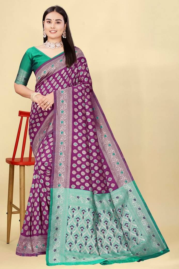     			gernic Art Silk Woven Banarasi saree With Stitched Blouse ( Rama )