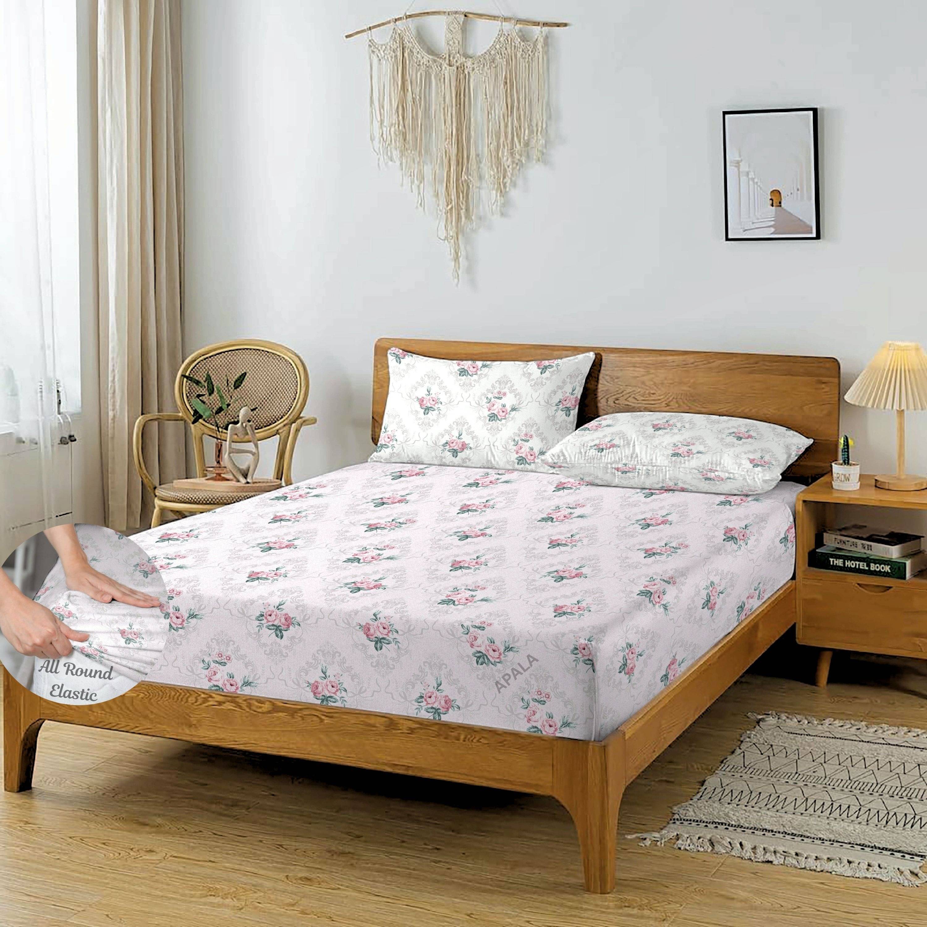     			Apala Microfibre Floral Fitted 1 Bedsheet with 2 Pillow Covers ( King Size ) - Pink
