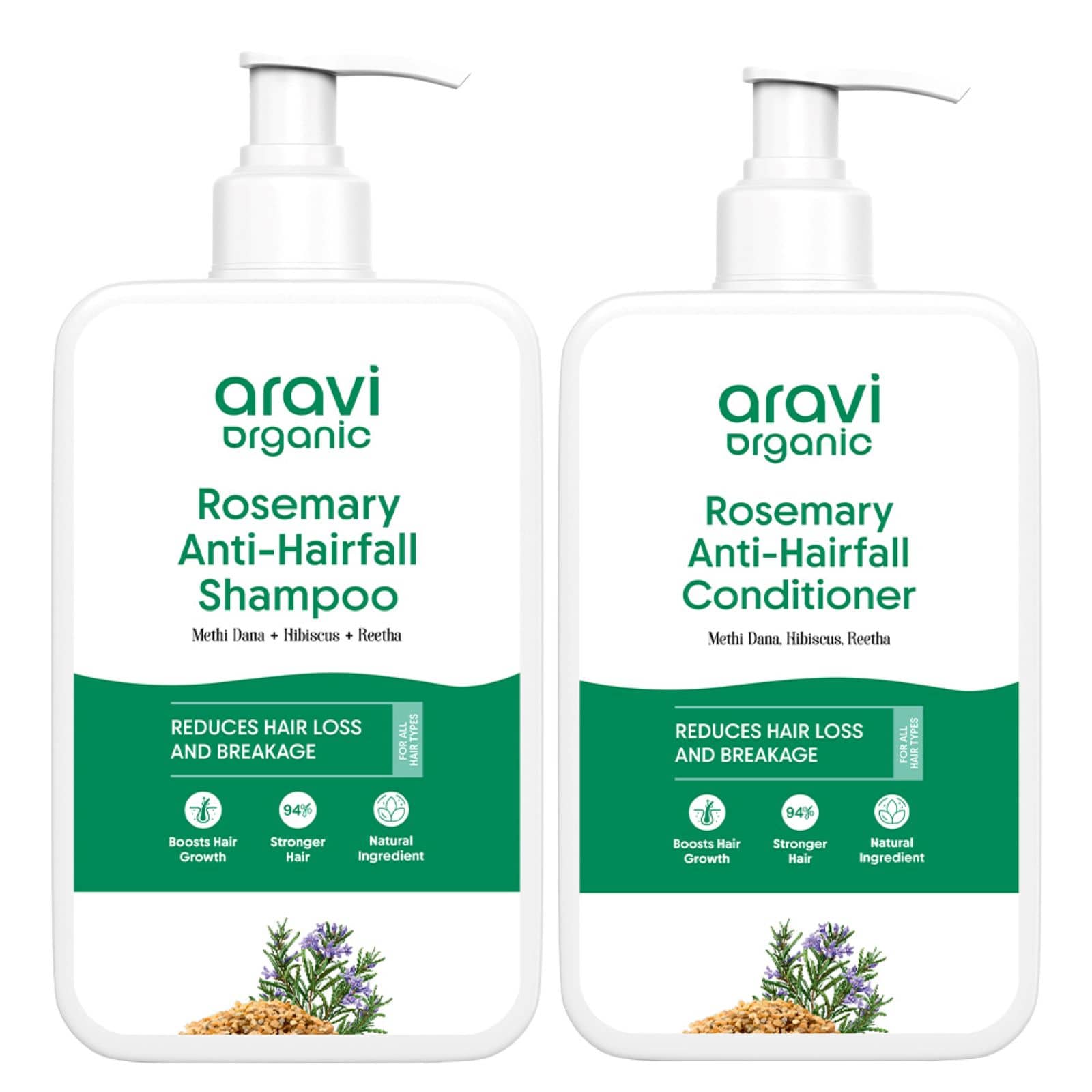 Aravi Organic Pure Rosemary Shampoo & Rosemary Conditioner For Healthy Hair Growth (Pack of 2)