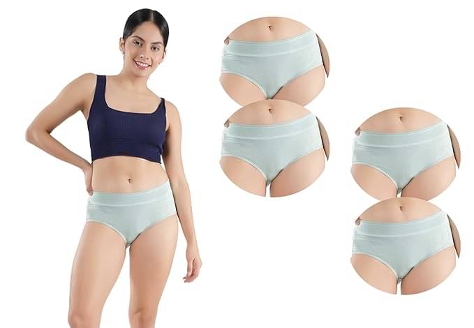     			Bebron Pack of 4 Cotton Lycra Hipster For Women ( Light Blue )