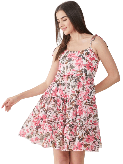     			Bitterlime Women Georgette Printed Fit & Flare Dress ( Multi Color )