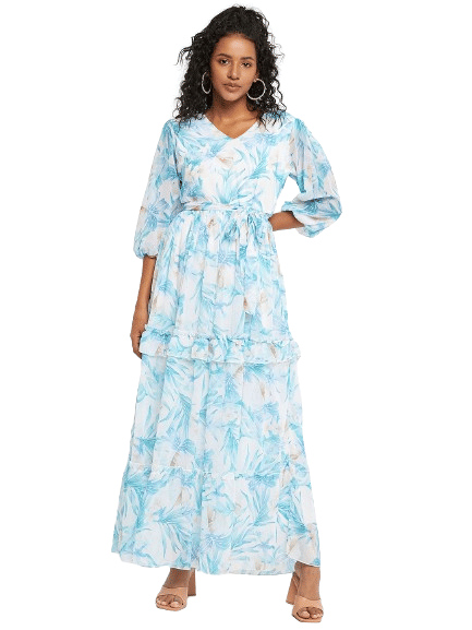     			Bitterlime Women Georgette Printed Fit & Flare Dress ( White )