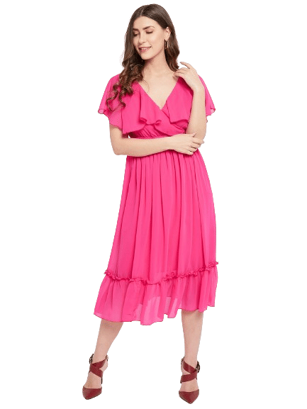 Bitterlime Women Georgette Solid Fit & Flare Dress ( Pink ) Bitterlime Women Georgette Solid Fit & Flare Dress ( Pink )