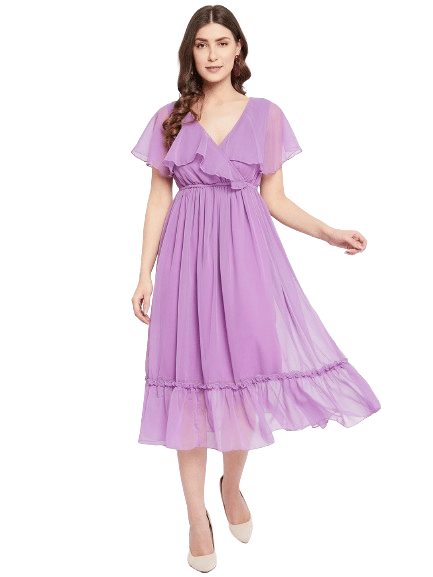 Bitterlime Women Georgette Solid Fit & Flare Dress ( Mauve )     			Bitterlime Women Georgette Solid Fit & Flare Dress ( Mauve )