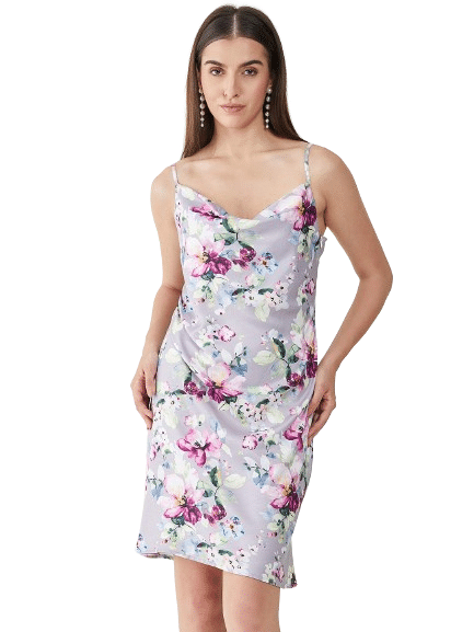 Bitterlime Women Silk Printed A-line Dress ( Grey ) Bitterlime Women Silk Printed A-line Dress ( Grey )