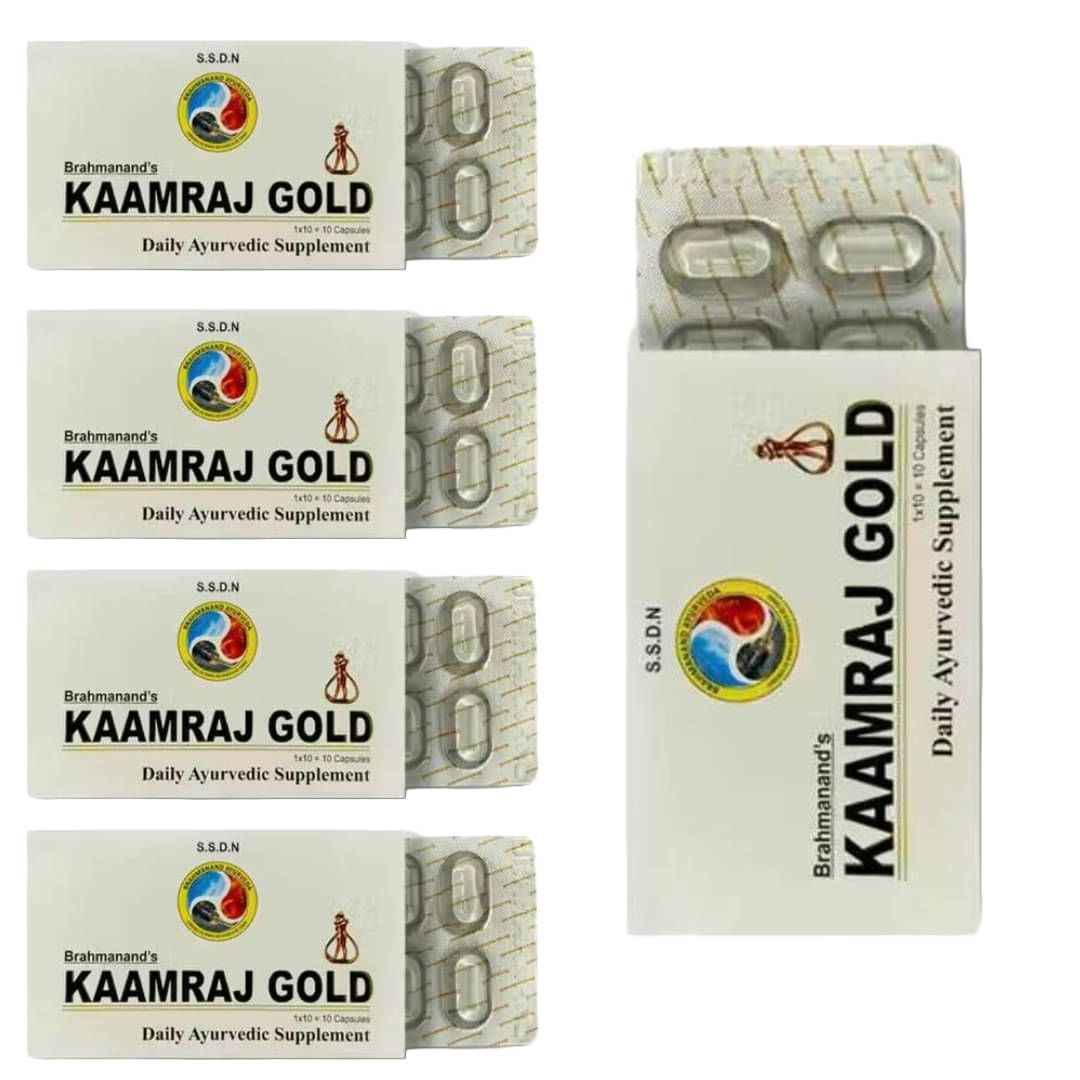 Herbal Kaamraj Gold Capsule 10no.s For Men Daily Ayurvedic Supplement (Pack of 5) Herbal Kaamraj Gold Capsule 10no.s For Men Daily Ayurvedic Supplement (Pack of 5)