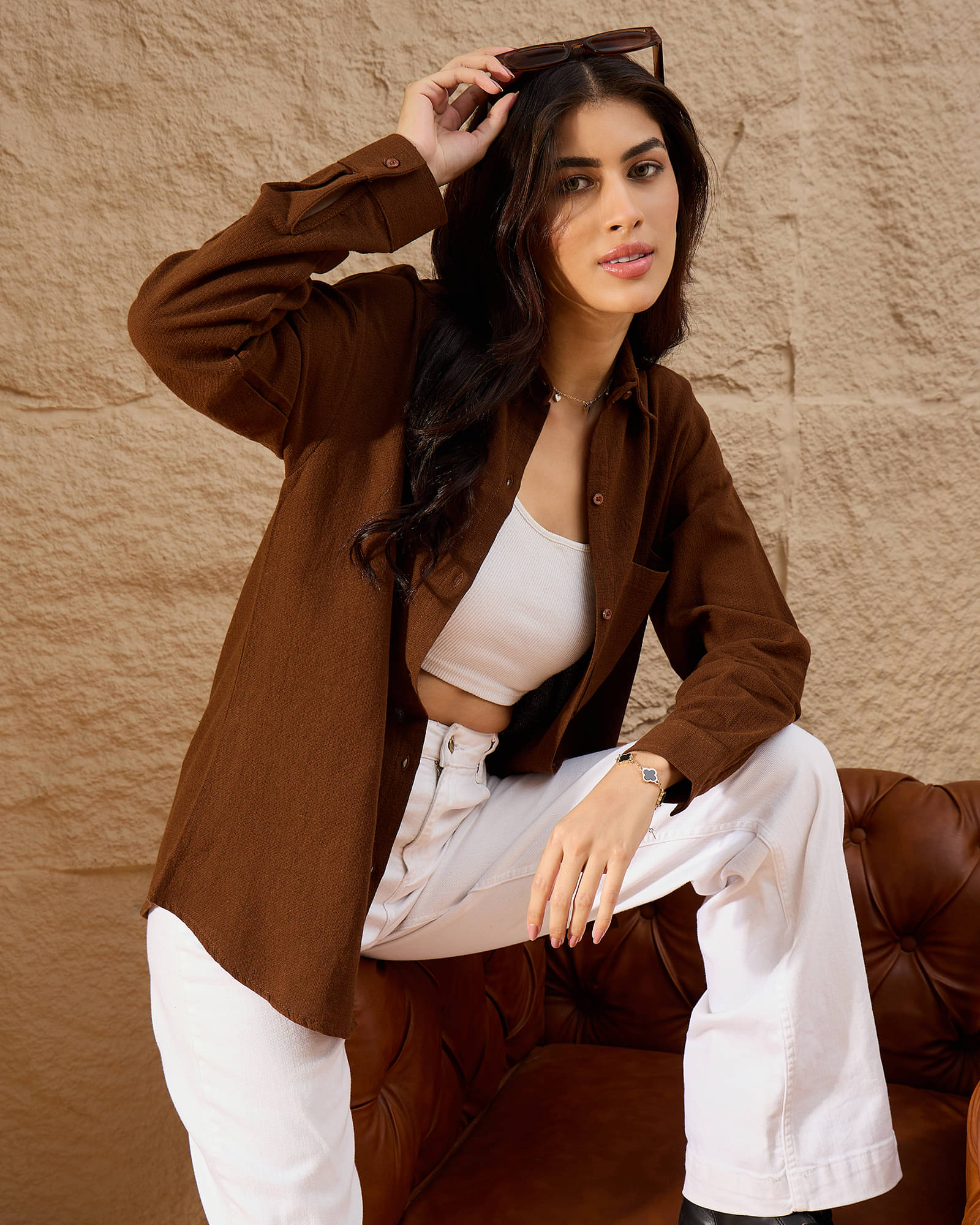 Chimpaaanzee Women Solid Cotton Shirt ( Brown ) Chimpaaanzee Women Solid Cotton Shirt ( Brown )