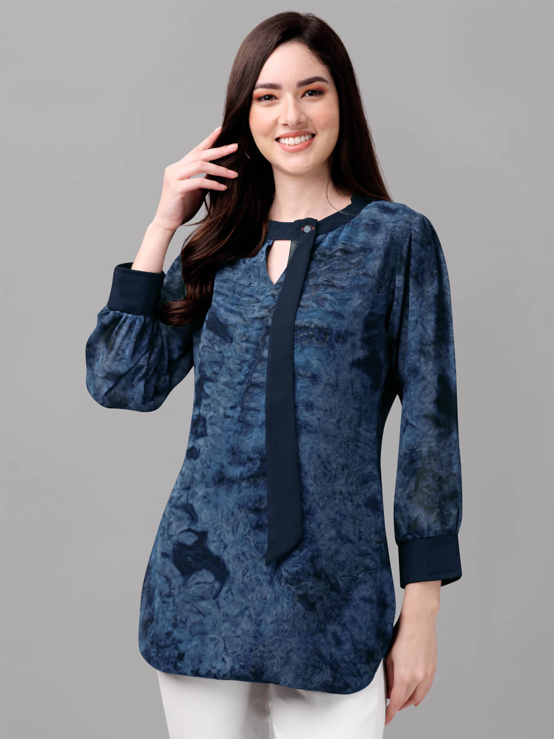 Derifa Women's Viscose Rayon A-Line Top ( Blue ) Derifa Women's Viscose Rayon A-Line Top ( Blue )