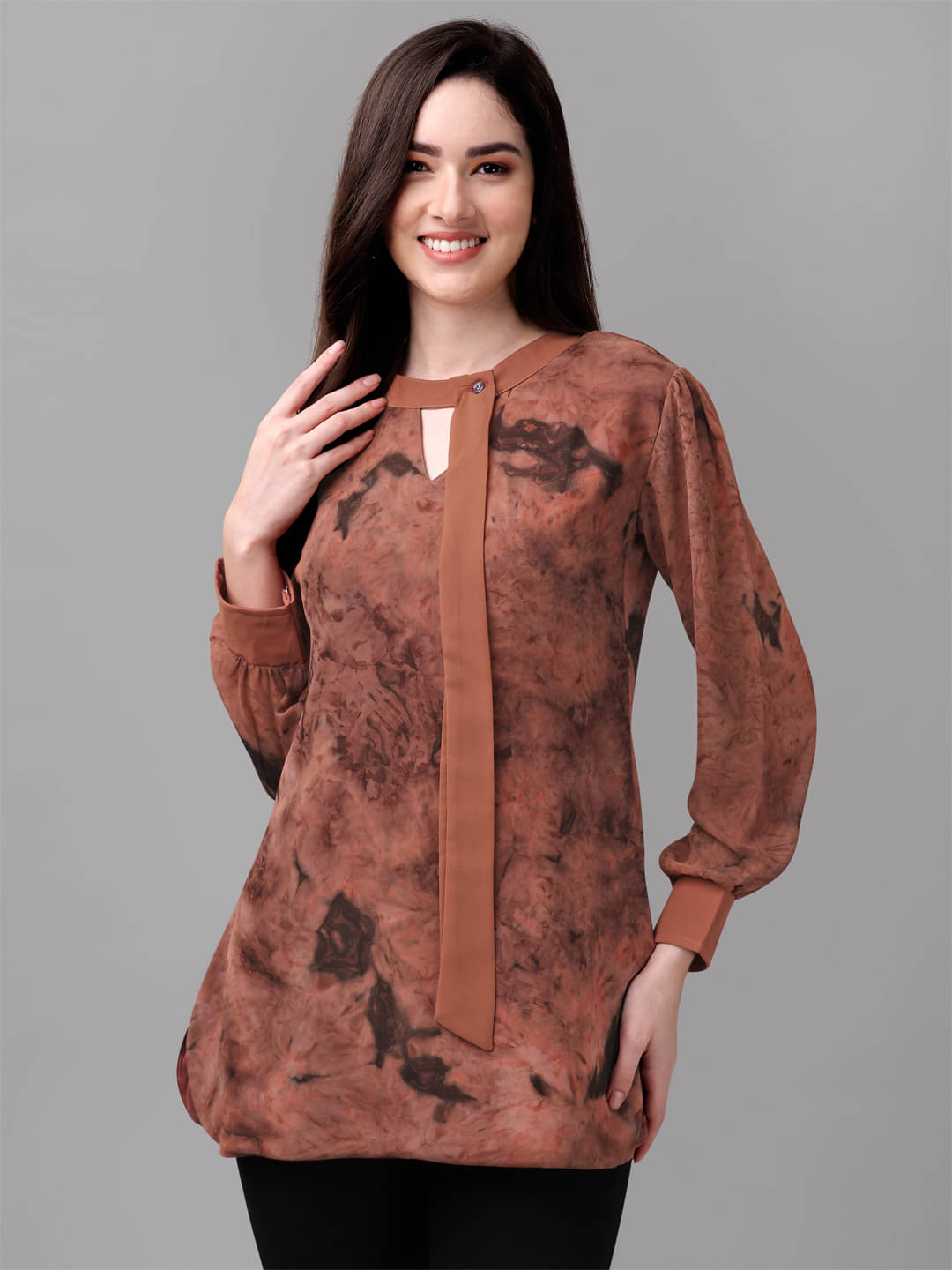 Derifa Women's Viscose Rayon A-Line Top ( Brown ) Derifa Women's Viscose Rayon A-Line Top ( Brown )