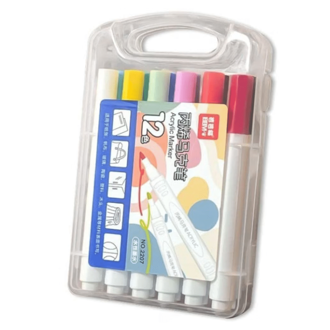     			Eravee Acrylic Paint Marker Pens Set of 12 for rock, glass, wood, metal, and canvas. Vibrant, non-toxic, quick-dry ink perfect for artists, students, and crafters. (pack of 1)