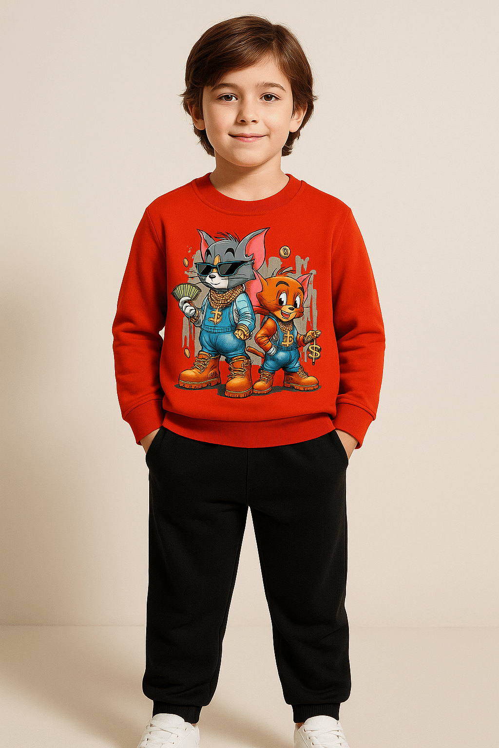     			FABOZA Pack of 1 Boys Cotton Blend T-Shirt & Trackpants Set ( Red )