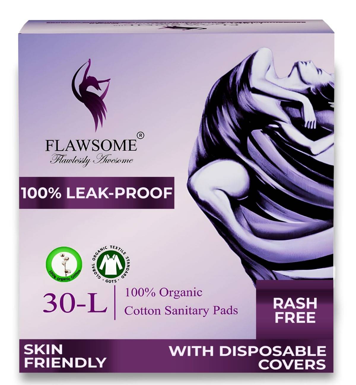FLAWSOME Organic Cotton Large Pad Comfortable & Rash Free (Pack of 30) FLAWSOME Organic Cotton Large Pad Comfortable & Rash Free (Pack of 30)