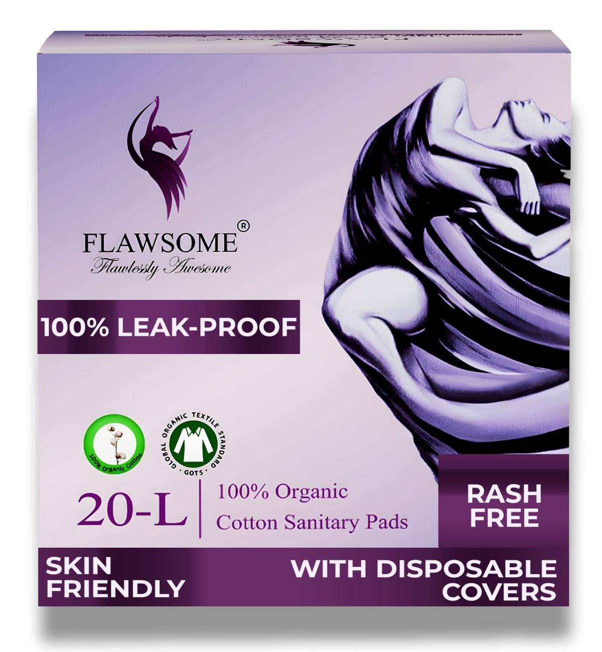     			FLAWSOME Organic Cotton Large Pad Day & Night Use (Pack of 20)