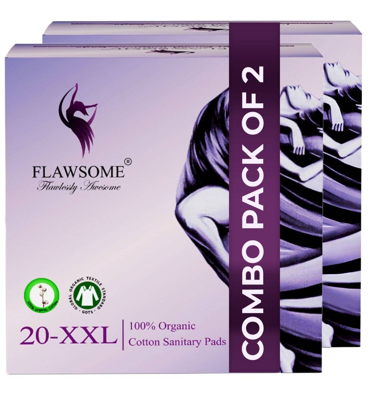 FLAWSOME Cotton XXL Pad Extra Coverage, Rash Free Comfort (Pack of 20) FLAWSOME Cotton XXL Pad Extra Coverage, Rash Free Comfort (Pack of 20)