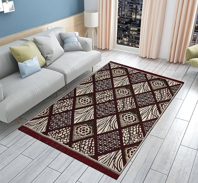 FURNISHING HUT Maroon Cotton Dhurrie Carpet Floral 4x6 Ft FURNISHING HUT Maroon Cotton Dhurrie Carpet Floral 4x6 Ft