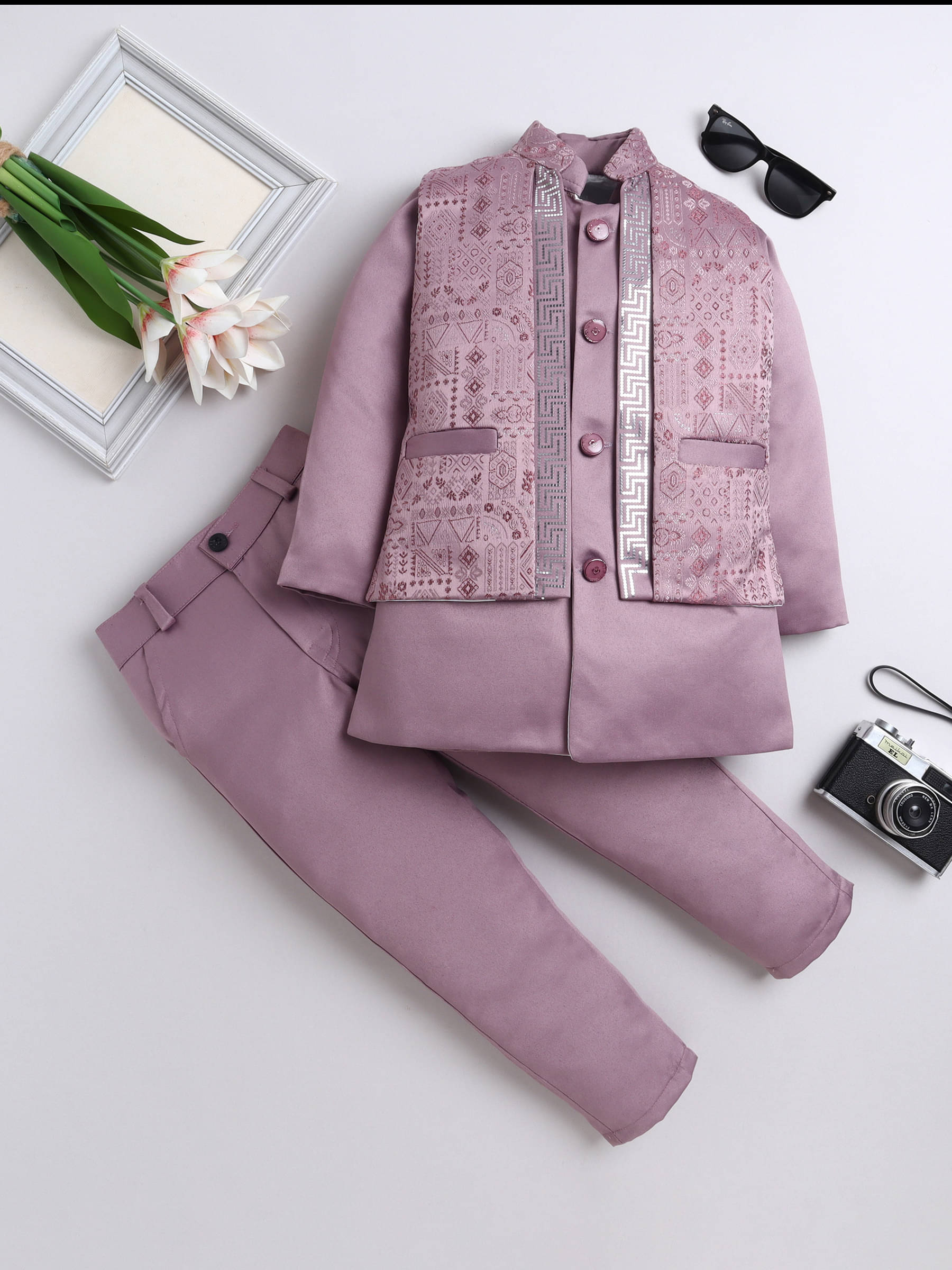     			Fourfolds Boys Polyester Suit ( Pack of 1 , Mauve )
