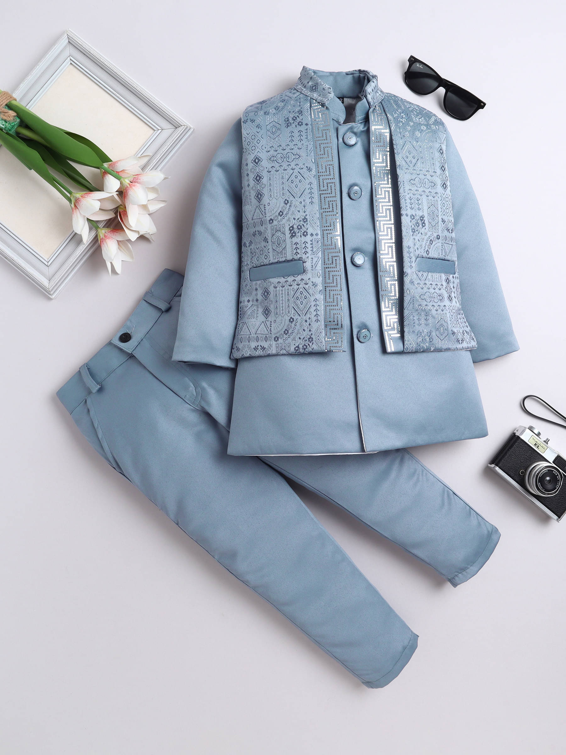     			Fourfolds Boys Polyester Suit ( Pack of 1 , Light Blue )