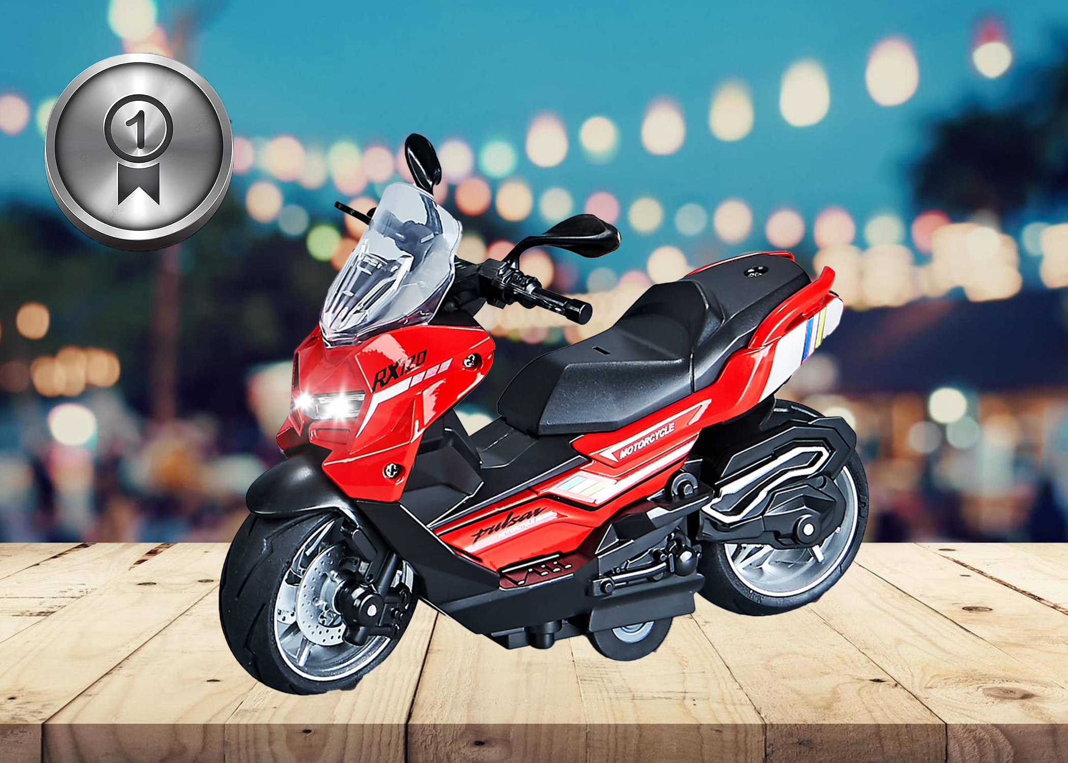     			Joy Junction 1:12 Scale Motor Cycle with Sound, Light and Pull Back (Red) (Red)