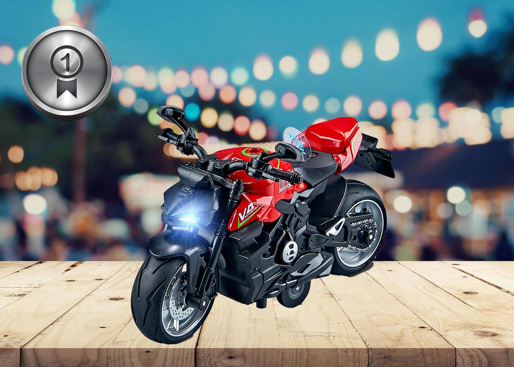     			Joy Junction Diecast Motorcycle Pull Back Alloy Body Superbike with Lights and Sound for Kids (Red)