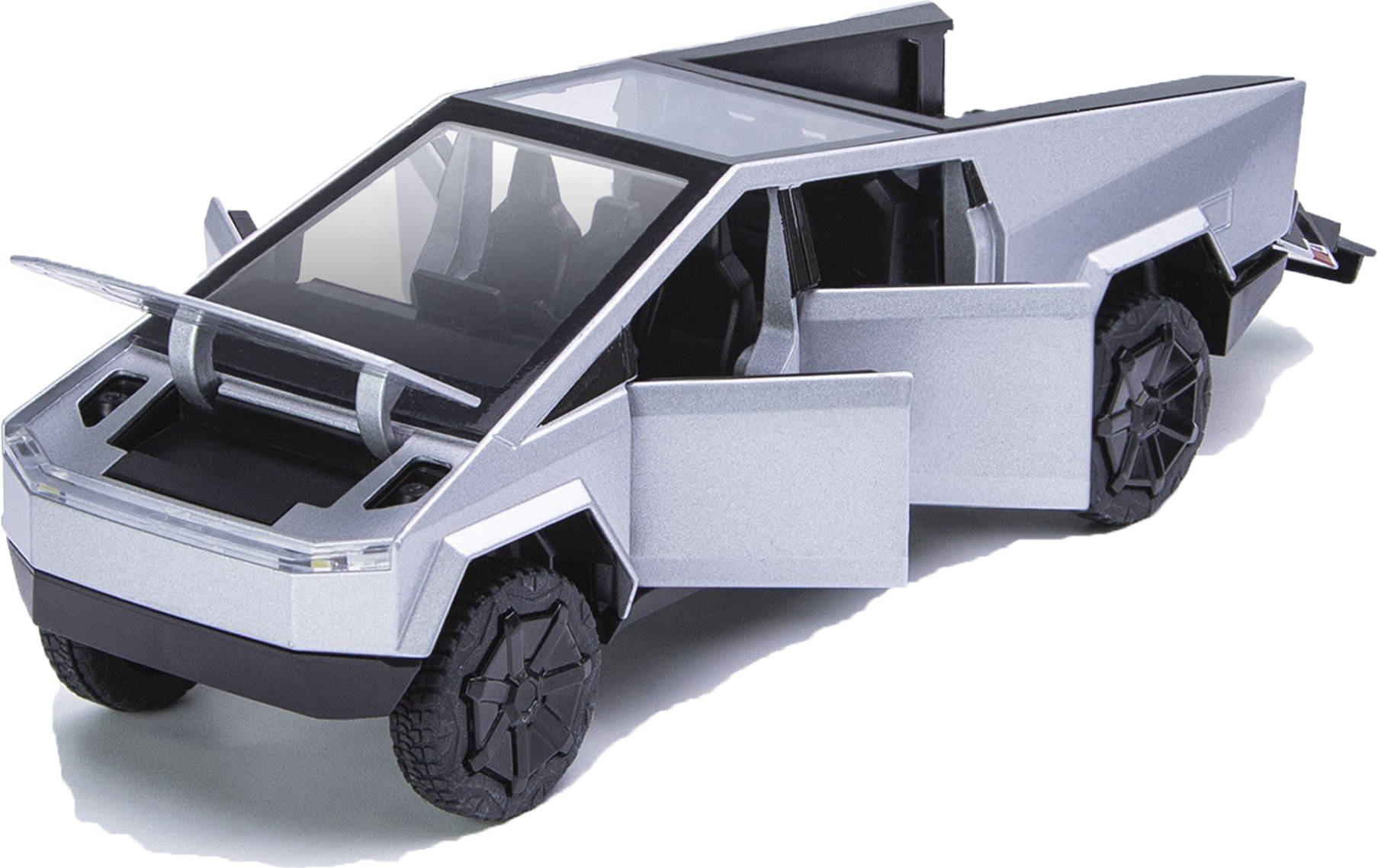     			Joy Junction Tesla Cyber Truck Diecast Pull Back Car-Openable Doors Light Music & Bracket Box (Silver)