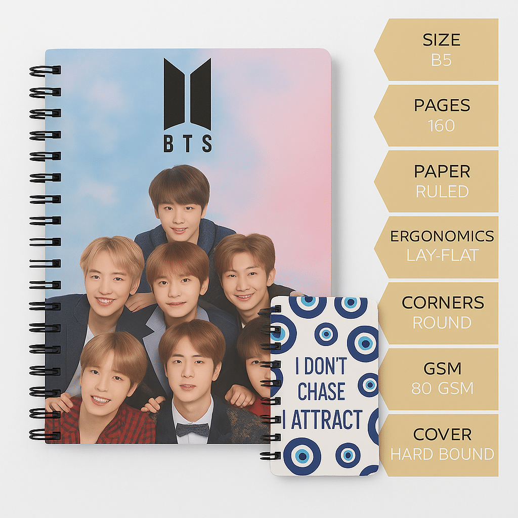 Kalra Magic BTS Army Printed Designer Notebook Diary Notepad Ruled A5 Diary | Student Notebook | BTS Diary | BTS Gift Item | BTS Product | BTS Love | Pack 1 Kalra Magic BTS Army Printed Designer Notebook Diary Notepad Ruled A5 Diary | Student Notebook | BTS Diary | BTS Gift Item | BTS Product | BTS Love | Pack 1