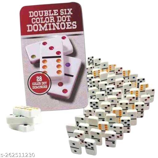     			KinBlast Double Six Dot Dominoes 28 pieces Set - White Dominoes 28 Piece Set Toy in Tin Case Dominoes Match & Educational Game (Multicolor) for Kid.