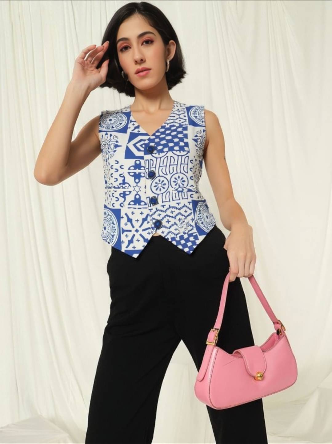    			PLUS PARADISE Cotton Women's Waistcoats - Blue ( Single )