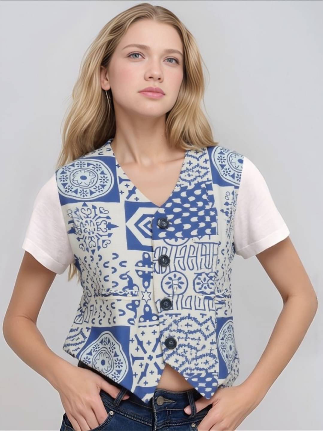 PLUS PARADISE Cotton Women's Waistcoats - Blue ( Single ) PLUS PARADISE Cotton Women's Waistcoats - Blue ( Single )