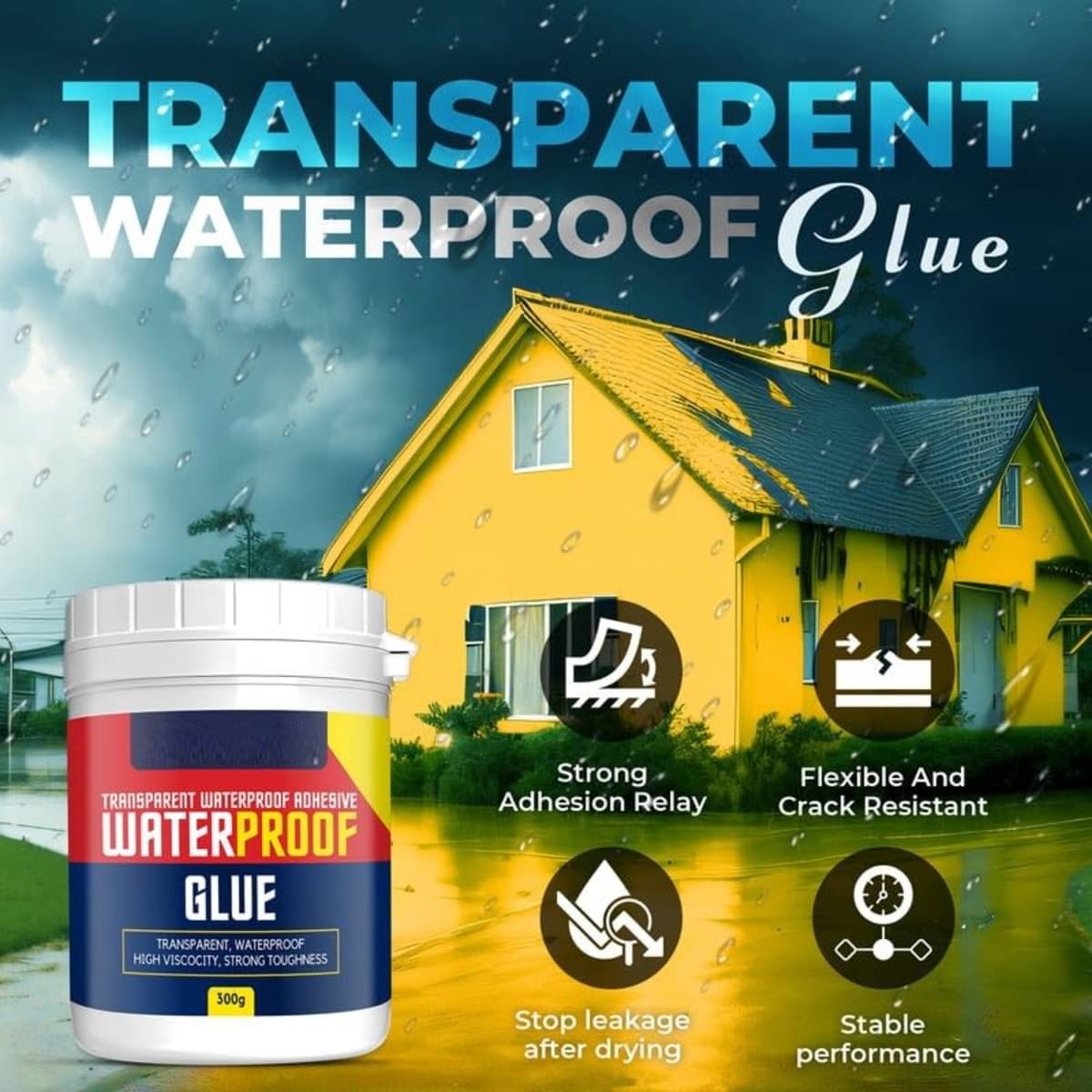     			(Pack 1) Crack Seal Glue 300gm with Brush, Transparent Waterproof Glue, Leakage Glue, Crack Filler Glue, Leakage Repair Glue, Waterproof Leakage Glue, Water Leakage Glue, Roof Leakage Glue, Roof Water Leakage Glue, Waterproof Sealant Glue