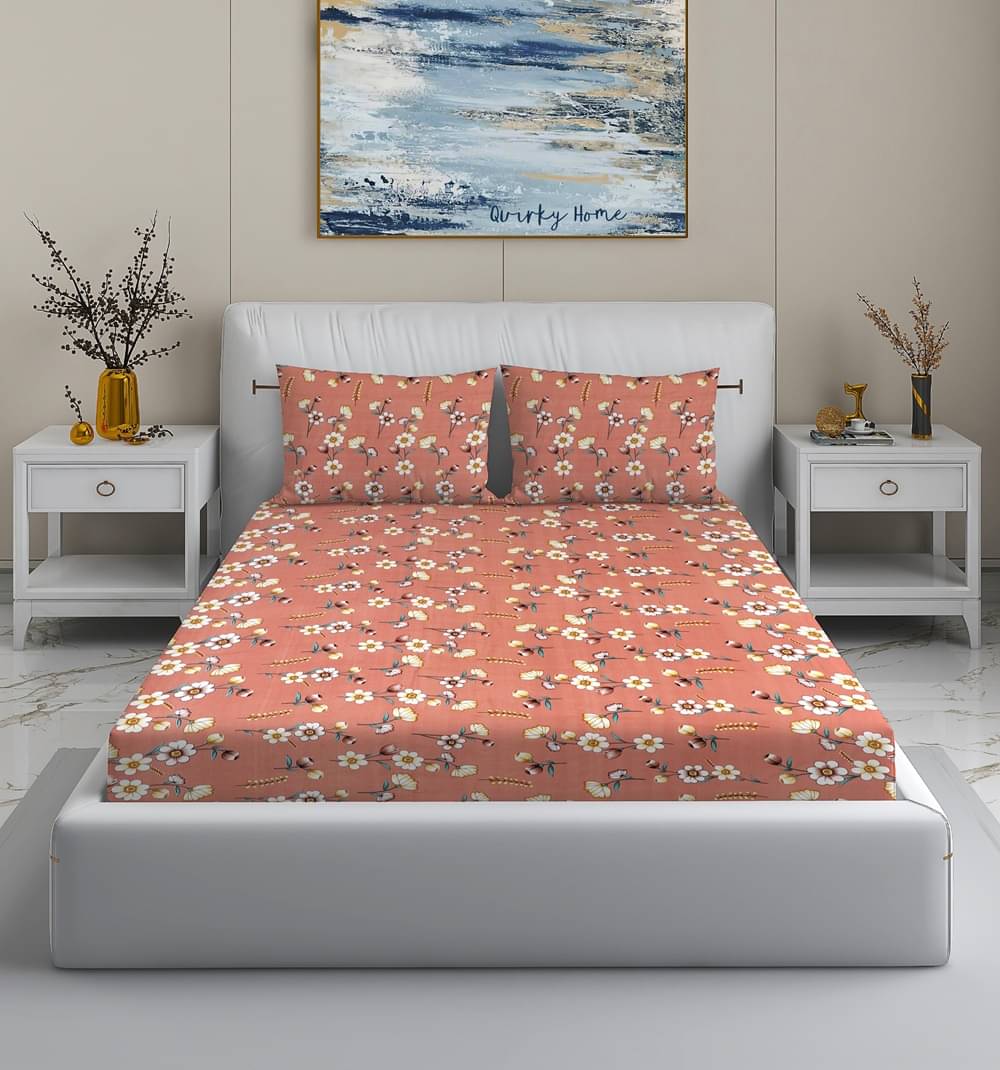 Quirky Home Poly Cotton 1 Double Bedsheet with 2 Pillow Covers ( Coral ) Quirky Home Poly Cotton 1 Double Bedsheet with 2 Pillow Covers ( Coral )