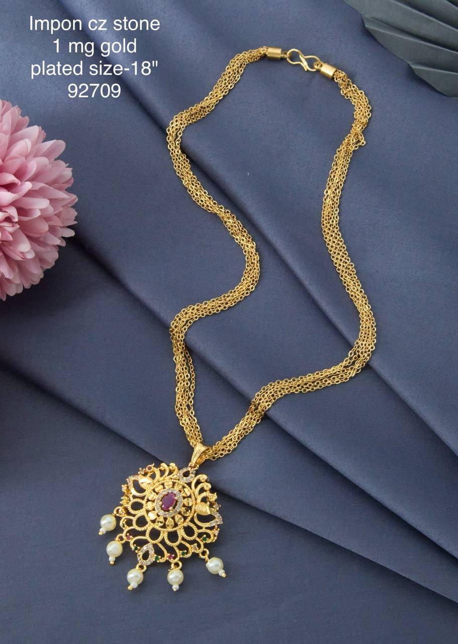     			S H GOLD Golden Brass Necklace ( Pack of 1 )