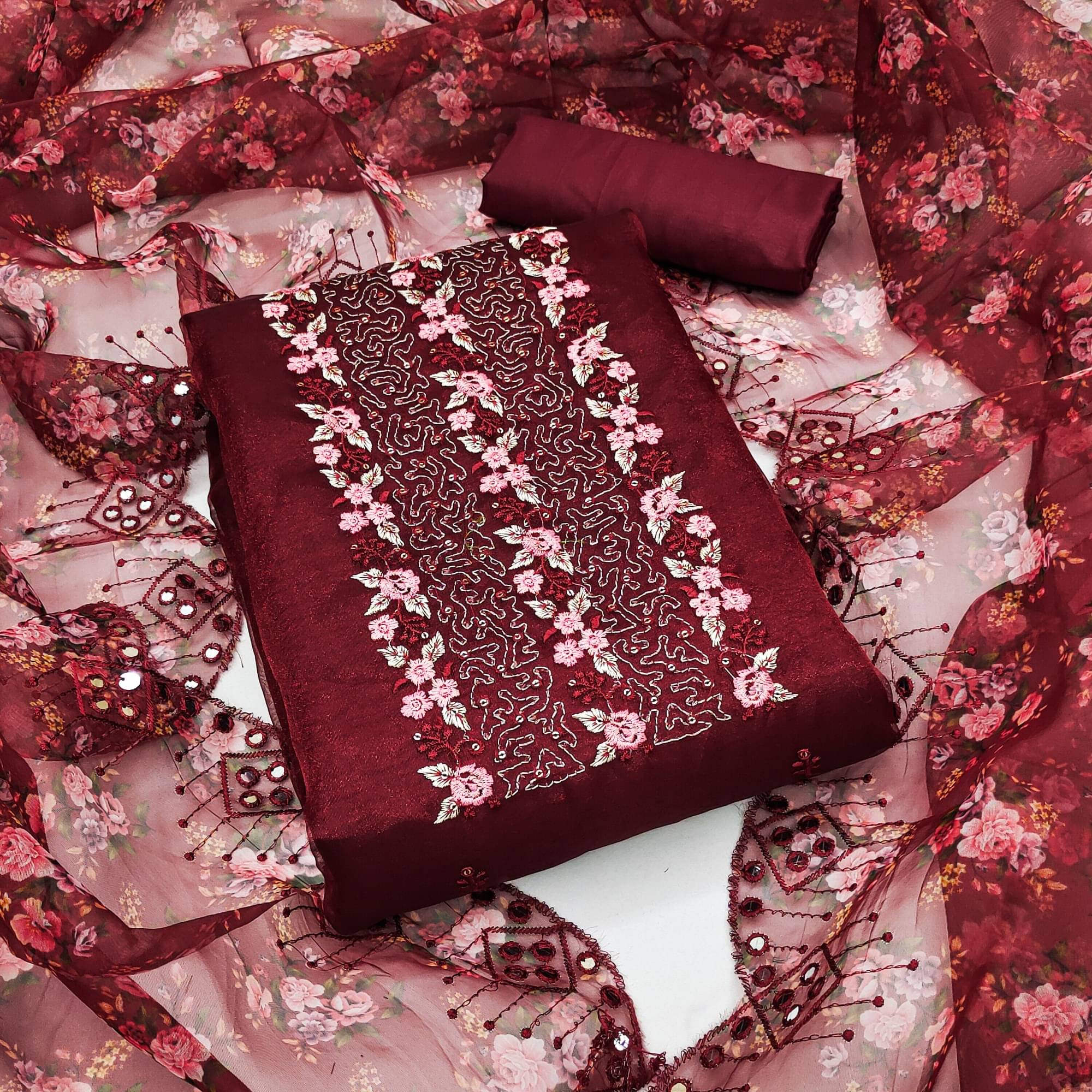     			Shree Mahantam Women Cotton Unstitched Dress Material ( Maroon )
