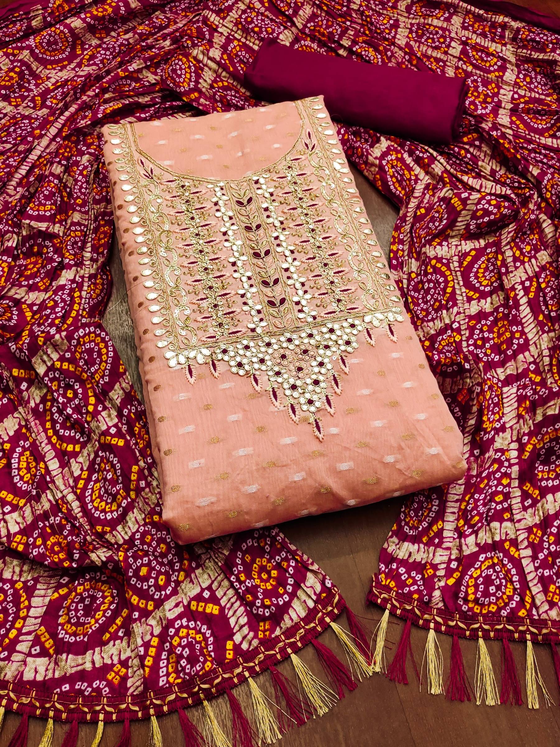 Shree Mahantam Women Cotton Unstitched Dress Material ( Peach )     			Shree Mahantam Women Cotton Unstitched Dress Material ( Peach )