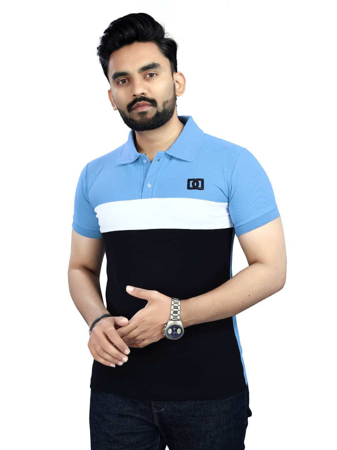     			Shree Sai Enterprise Men 100% Cotton Regular Fit Striped T-Shirt ( Sky Blue )