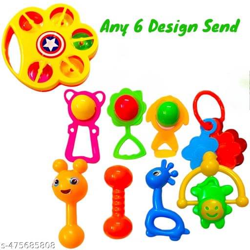     			SufyQuens Dafli Rattle Sets Any 6 Design Assorted Color New Born Baby kids Special Design for kids.
