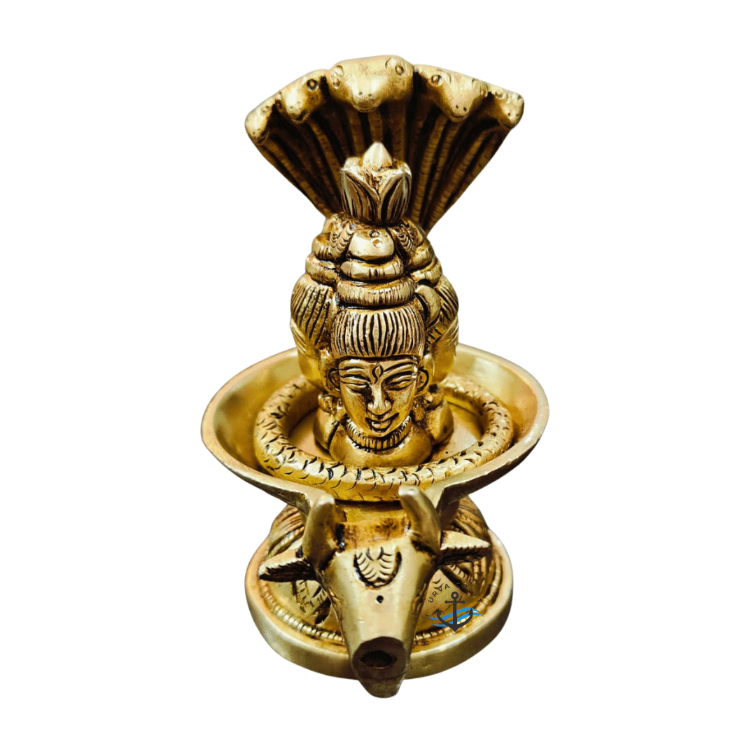 URVA CRAFT Brass Shivling with Panchmukhi Sheshnaag & Gomukh Jal Dhara (Tri Mukhi) – Height 5 Inch URVA CRAFT Brass Shivling with Panchmukhi Sheshnaag & Gomukh Jal Dhara (Tri Mukhi) – Height 5 Inch