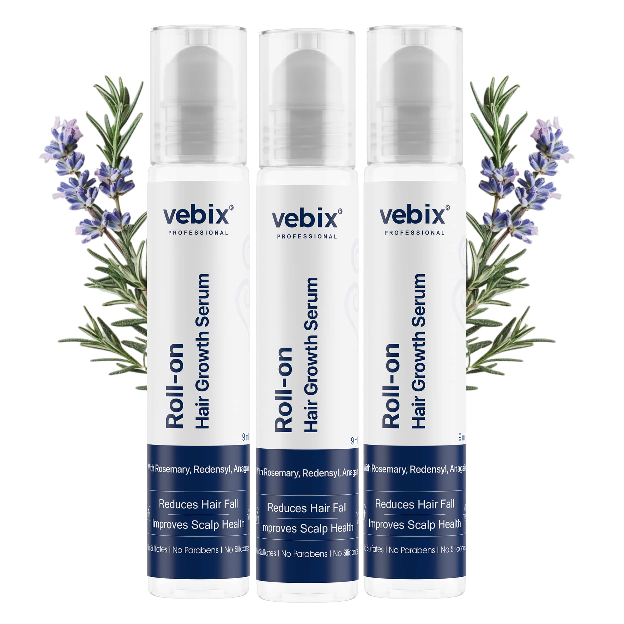 Vebix Professional Rosemary Roll-On Hair Serum 27 mL Pack of 3