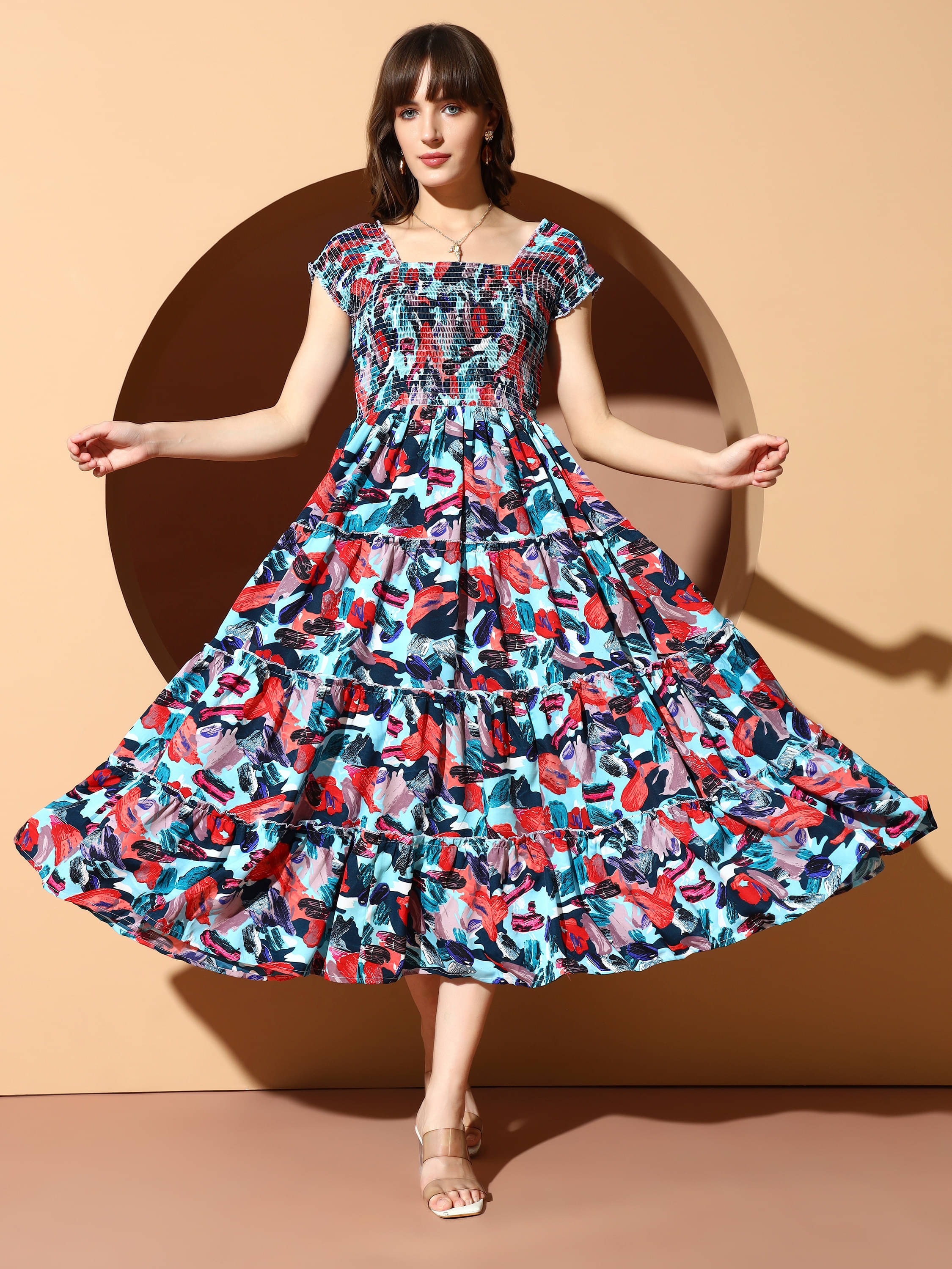 ZWERLON Women Polyester Printed A-line Dress ( Blue ) ZWERLON Women Polyester Printed A-line Dress ( Blue )