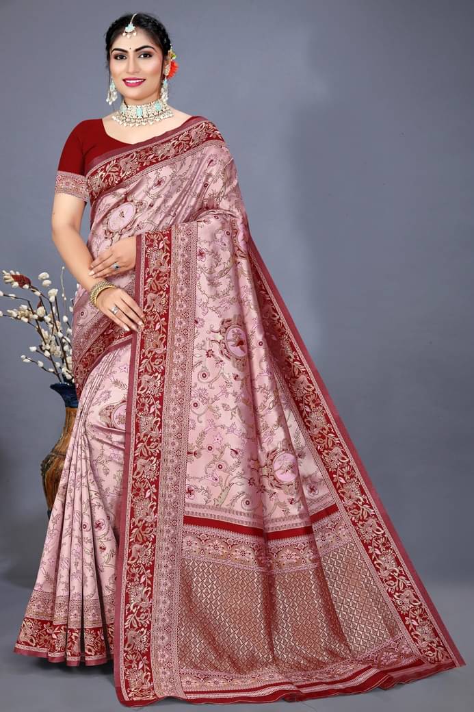     			gernic Art Silk Woven Banarasi saree With Stitched Blouse ( Red )