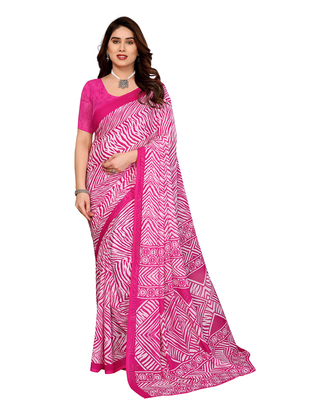 ANAND SAREES Georgette Printed Ilkal Saree With Unstitched Blouse Piece ( Pink ) ANAND SAREES Georgette Printed Ilkal Saree With Unstitched Blouse Piece ( Pink )