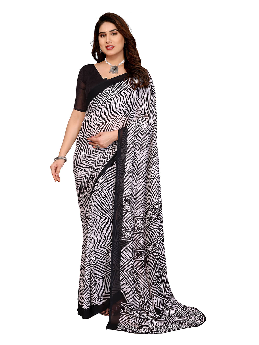 ANAND SAREES Georgette Printed Ilkal Saree With Unstitched Blouse Piece ( Black ) ANAND SAREES Georgette Printed Ilkal Saree With Unstitched Blouse Piece ( Black )