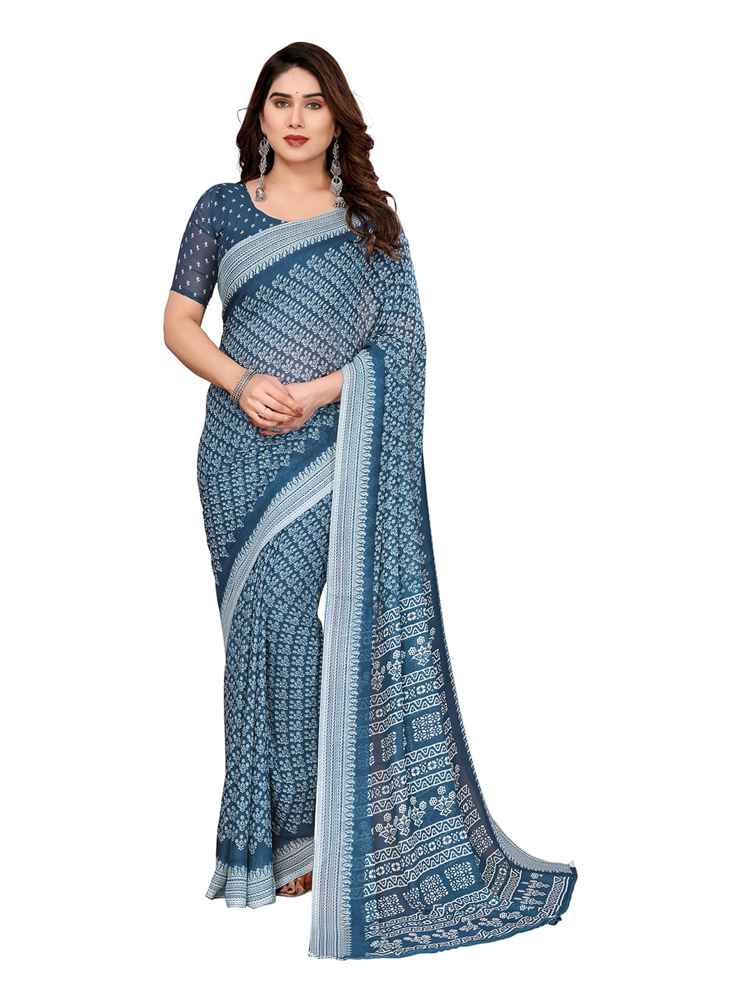     			ANAND SAREES Georgette Printed Ilkal Saree With Unstitched Blouse Piece ( Rama )