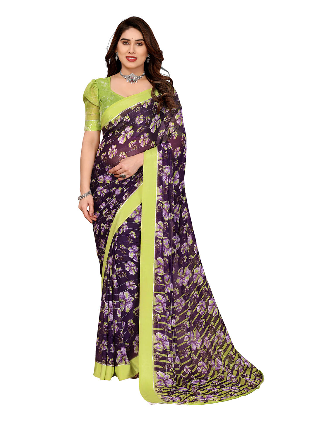     			ANAND SAREES Georgette Printed Ilkal Saree With Unstitched Blouse Piece ( Purple )