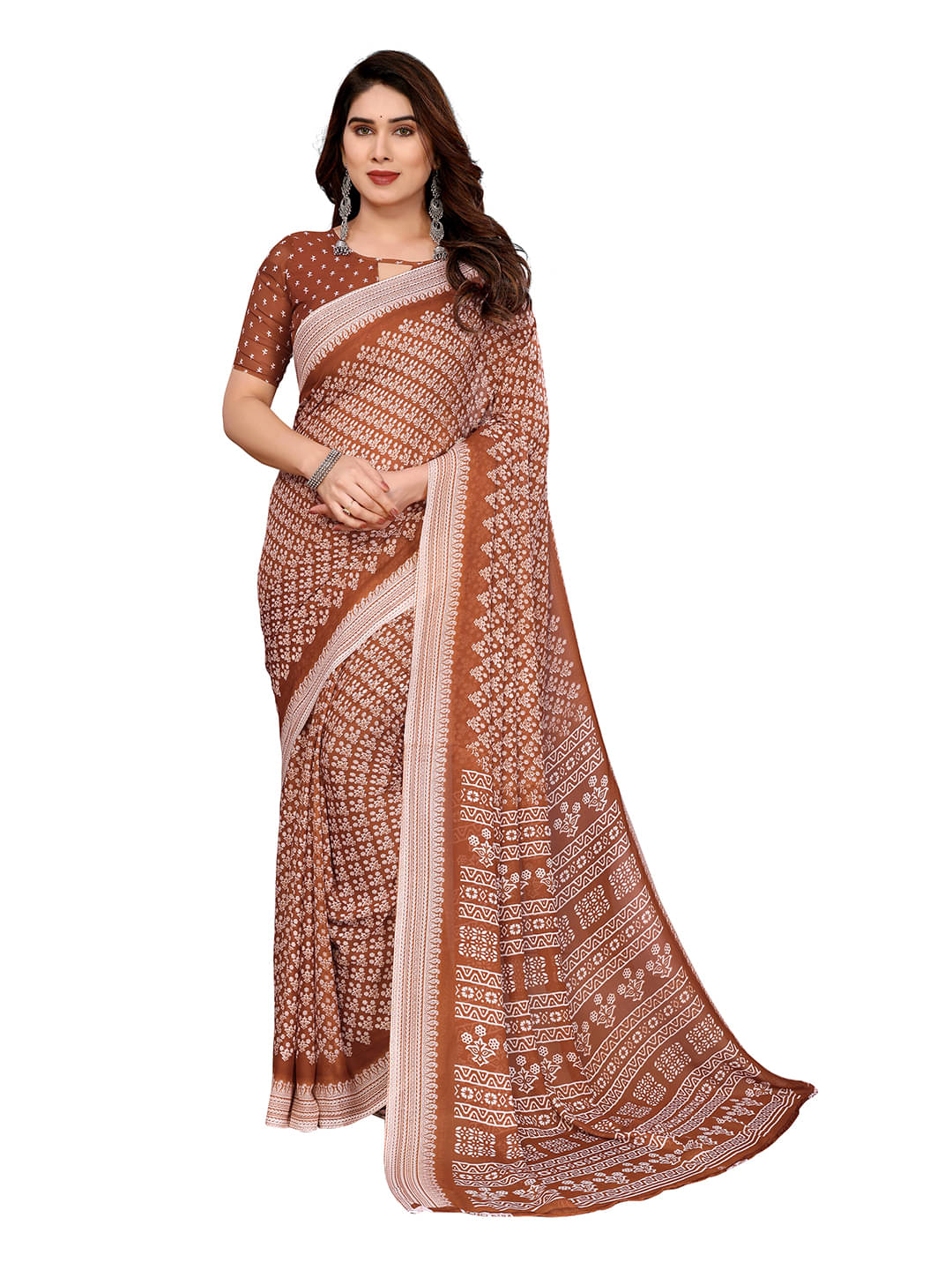 ANAND SAREES Georgette Printed Ilkal Saree With Unstitched Blouse Piece ( Brown ) ANAND SAREES Georgette Printed Ilkal Saree With Unstitched Blouse Piece ( Brown )