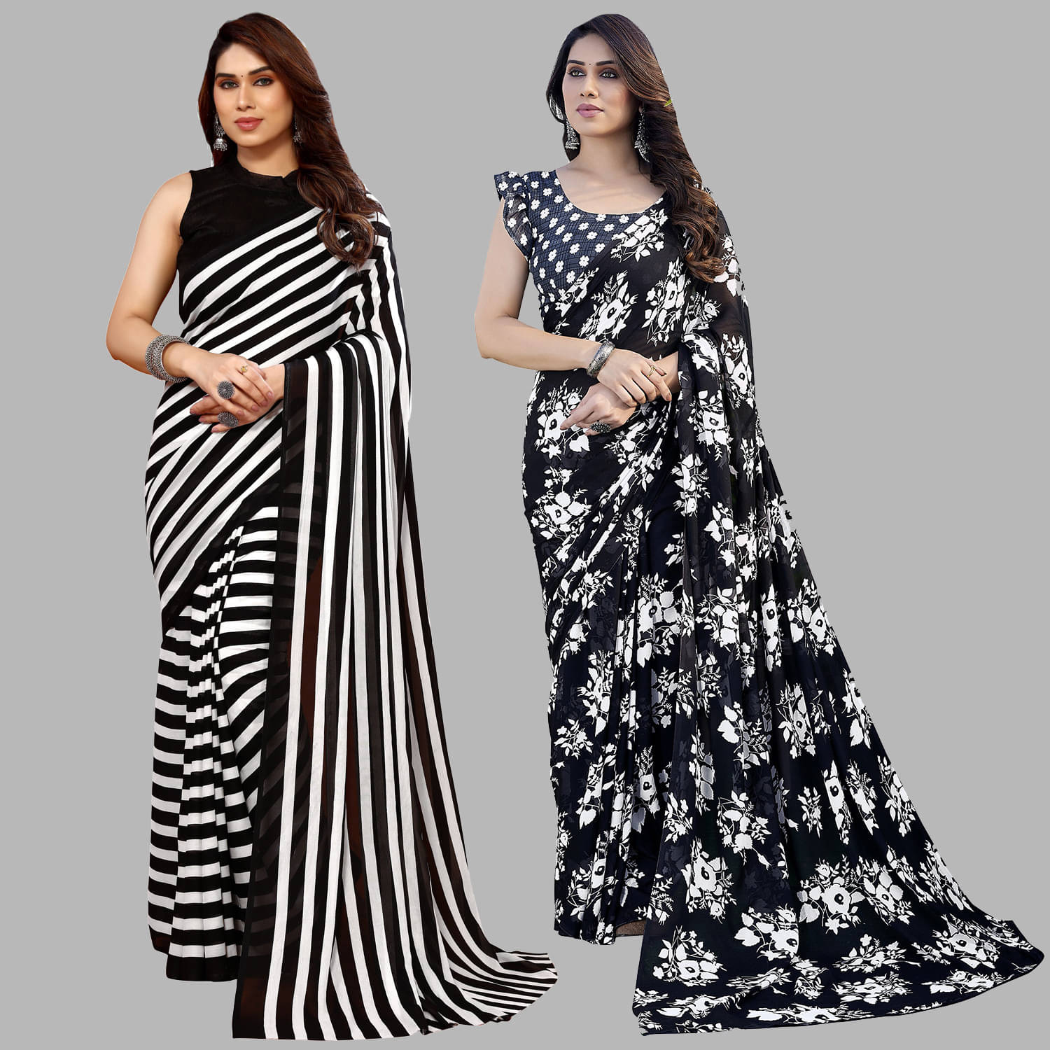 ANAND SAREES Georgette Printed Regular Saree With Unstitched Blouse Piece ( Black ) ANAND SAREES Georgette Printed Regular Saree With Unstitched Blouse Piece ( Black )